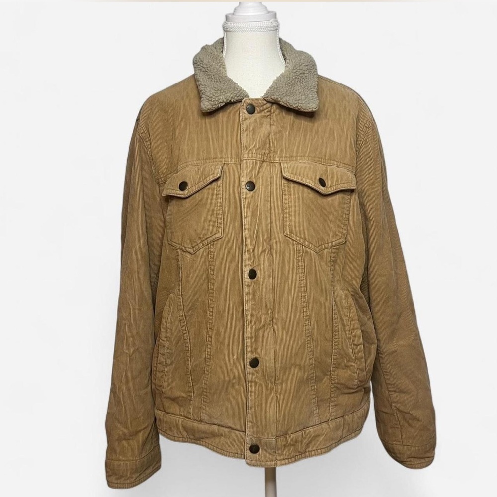 Bass & Co Faux Shearling Lined Corduroy Tan Jacket Size Medium